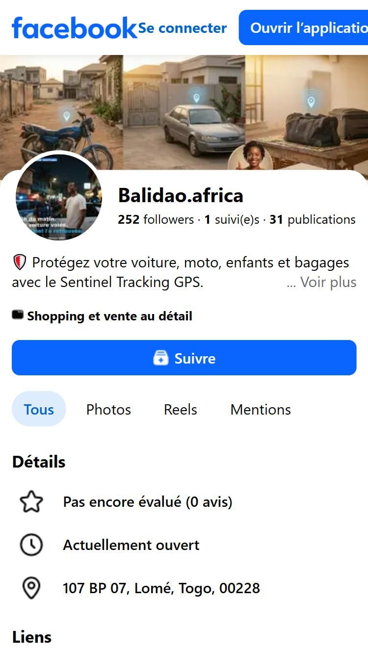 Page Facebook Balidao.africa sur téléphone